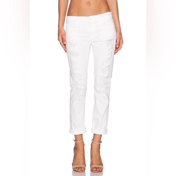 Revolve Current/Elliott Fling White Jeans Tattered Straight leg Boyfriend 26 - Picture 3 of 13
